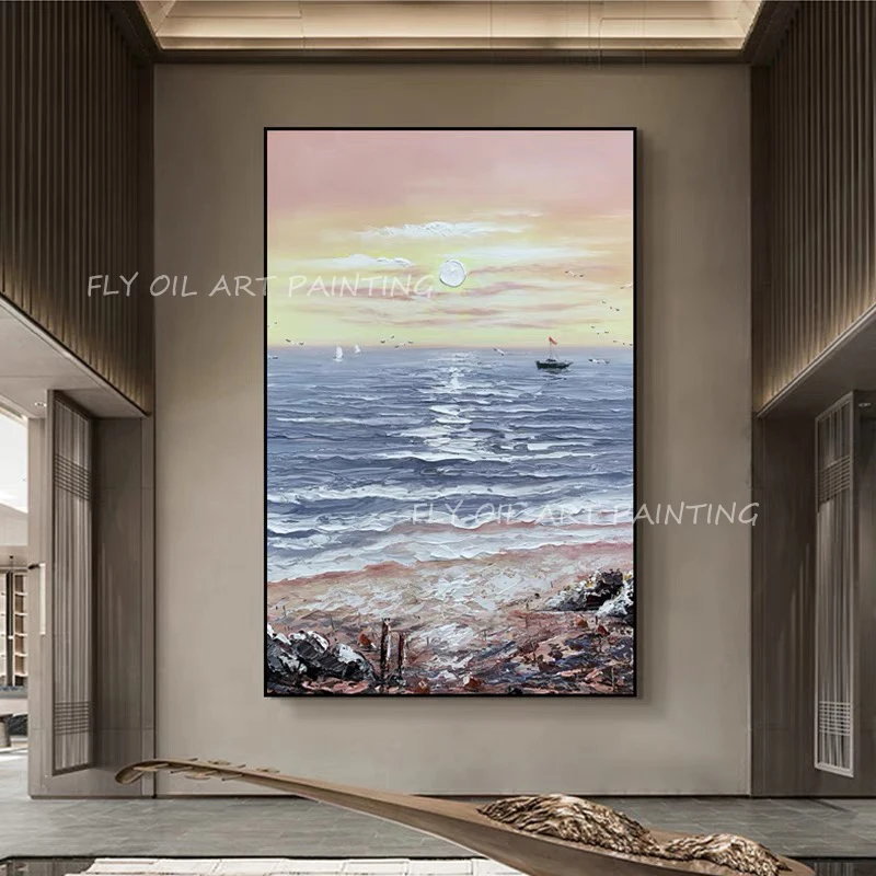 

Abstract 100% Hand Painted New design ocean seaside canvas knife large size gift beautiful Oil Painting on Canvas Wall Art