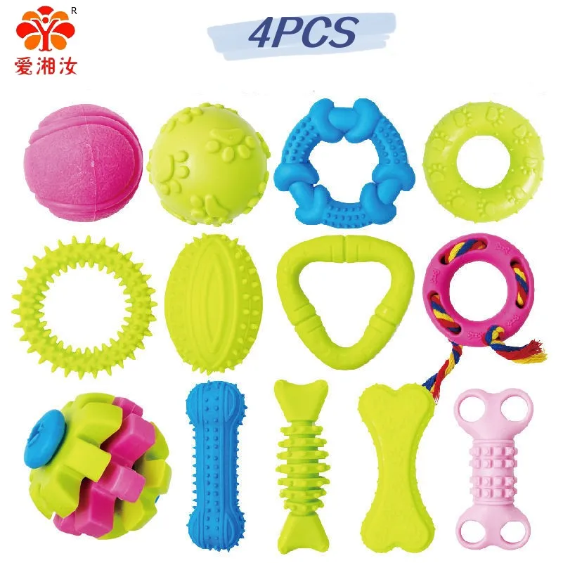 

4pcs Pet Toys For Small Dogs Rubber Resistance To Bite Teeth Cleaning Chew Training Toys Pet Supplies Puppy Golden Retriever