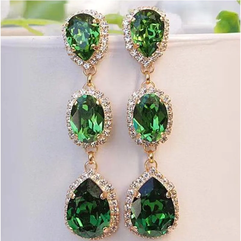 

Luxury Female White Green Pink Black Blue Water Drop Earrings Gold Plated Wedding Earrings Vintage Dangle Earrings For Women