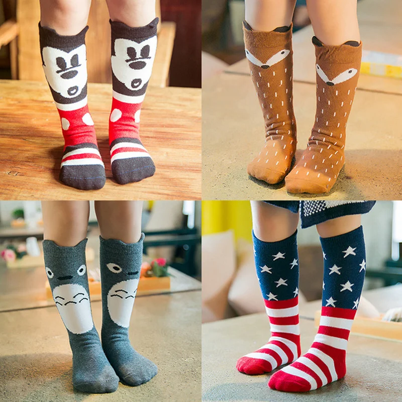 Spring Autumn Soft Warm Cotton Kawaii Kids Stockings Cute Cartoon Animal Pattern Tights School Knee High Long Socks for Girls | Детская