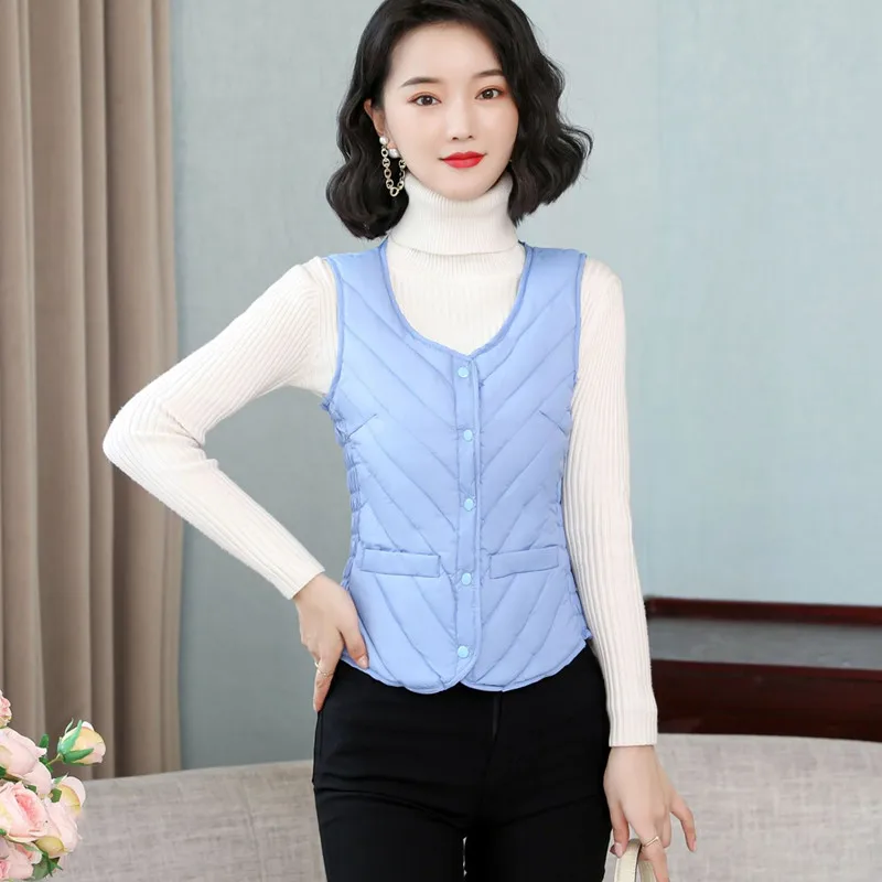 

Autumn Wool Women Vest Solid Thicken Vest for Women Cotton Office Lady Sleeveless Puffer Jacket Women Winter Outerwear Coats