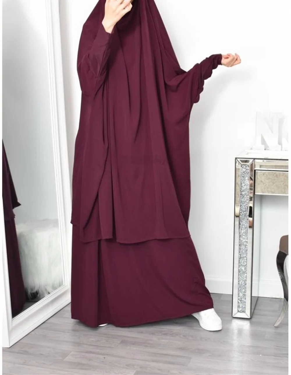 

Jilbab Abaya Women Khimar Prayer 2 Piece Set Hijab Dress Muslim Islamic Clothing Ramadan Long Robe Tops and Skirt Women's Abayas