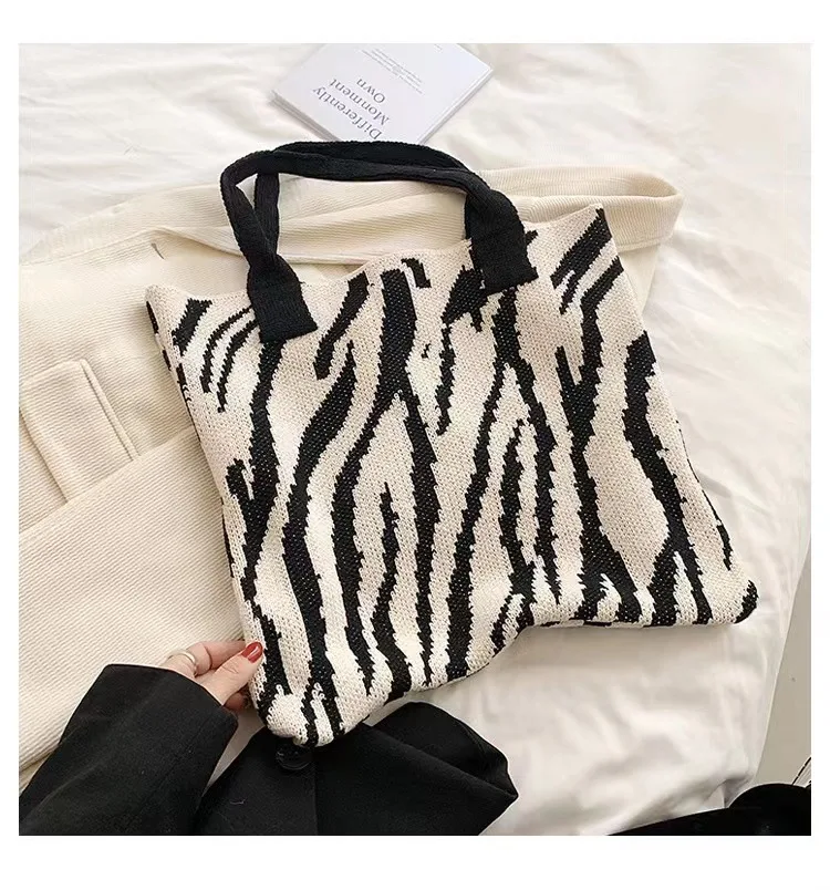 The New 2023 Knitting Bag Fashion One Shoulder Bag Striped Bag Large Capacity Tote Bags Handbag Restoring Ancient Ways Purses