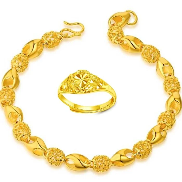 [Ring for Free] Women Bracelet Rose Heart-Shaped Gold-Plated No Fading Vietnam Gold Jewelry Gift