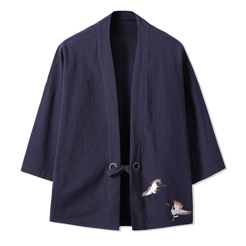 

Crane Embroidery Haori Kimono Harajuku Japanese Style Plus Size Men Samurai Costume Yukata Asian Clothes Cardigan Women Jacket