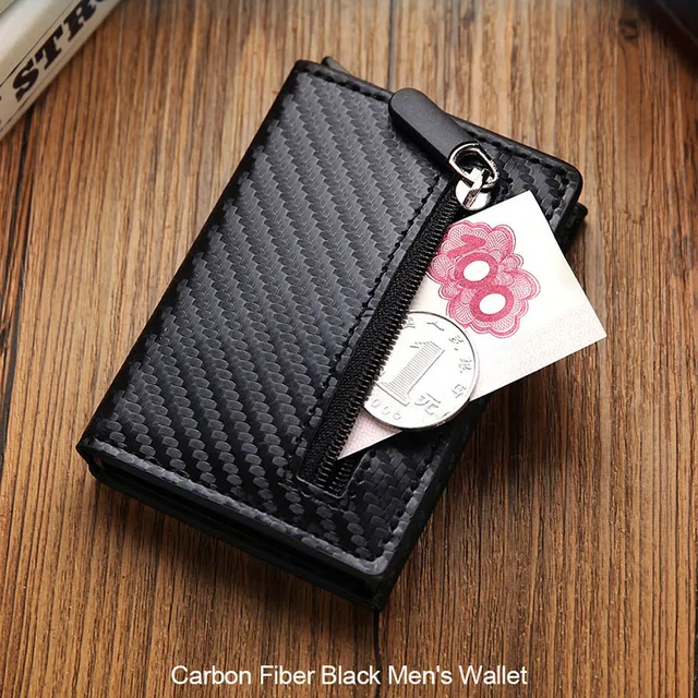 Automatic Business Credit Card Holder  Id Badge Holder Card Case Rfid Vertical Smart Vintage PU Leather Men's Mini Wallet 1