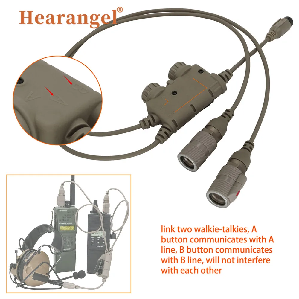 Hearangel Tactical Ptt Dual Comm RAC 6 Pin Ptt for AN/PRC 148/152/163 Walkie-talkie for COMTAC Airsof Shoot Tactical Headset