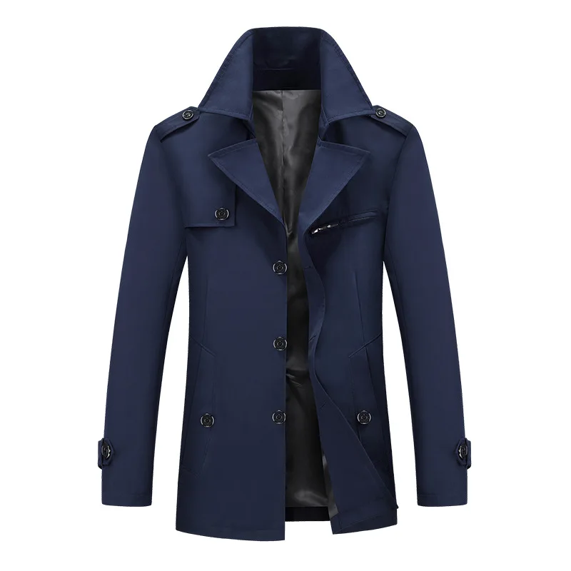 

Man Blue Long Trench Button Up Long Sleeve Slim Fit Jacket Plus Size Boys Khaki Streetwear Office Trench Coat Windbreaker Xxxxl