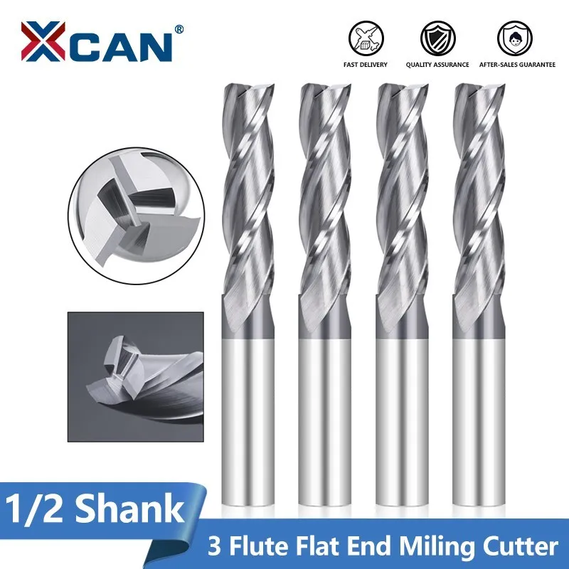 

XCAN 3 Flute Milling Cutter 1/2 Shank Carbide End Mill Special for Woodworking CNC Router Bit 2 inch Cutting Length