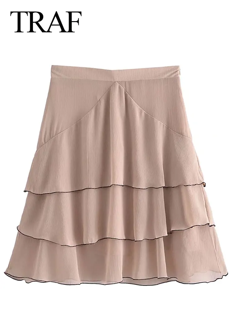 

Женская шифоновая юбка трапециевидной формы, с высокой талией и оборками