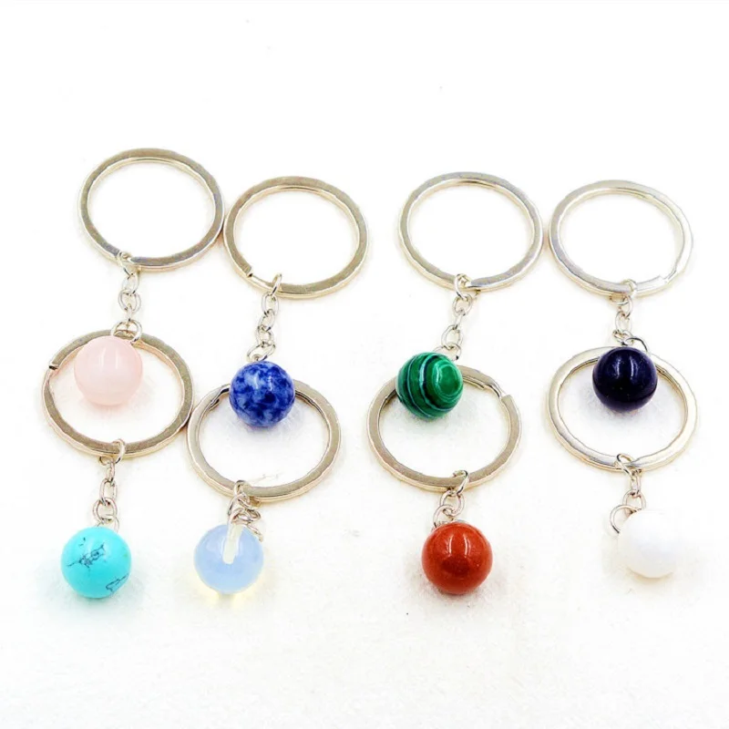 

Natural Stone Round Ball Key Rings Keychains Healing Pink Crystal Car Decor Key Chain Keyholder for Women Men