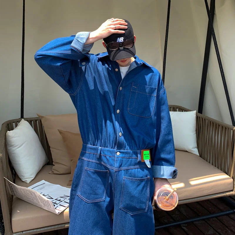 

Мужские джинсовые брюки с поясом и длинным рукавом, Свободные повседневные винтажные брюки-карго в стиле хип-хоп, 2022