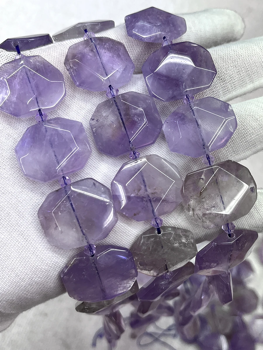 

Natural Amethyst Crystal Rectangle Section Beads Faceted Loose Spacer For Jewelry Making DIY Necklace Bracelet 15'' 18x23mm