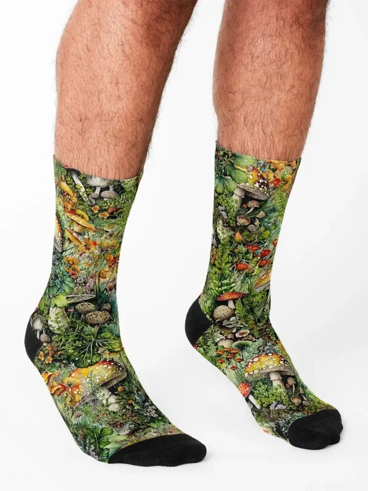 Коллаж с грибами и цветами мужские женские носки