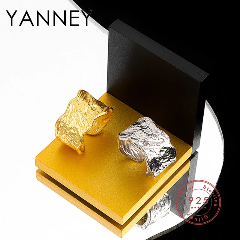

YANNEY Silver Color Irregular Texture Gold Open Ring For Woman Fashion Simple Luxury Jewelry Accessory