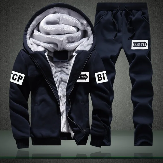 

Track Suit Men Winter Camouflage Hoodies Casual Hooded Warm Sweatshirts Thick Fleece 2PC Jacket + Pant Set Men Moleton Masculino