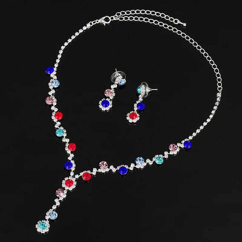 

Premium Rhinestone Necklace Earrings 2 Piece Set Jewelry High Quality Bride Wedding Necklace Luxury Accessories for Banquet