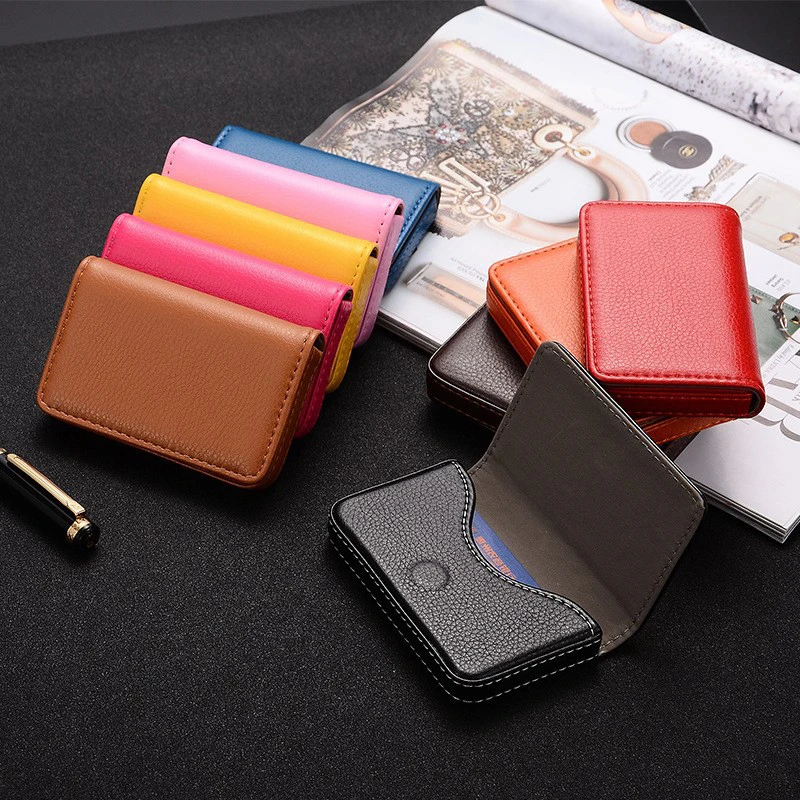 Business Card Holder With Magnetic Buckle PU Leather Name Card Box For ID Credit Bank Card Office Accessories