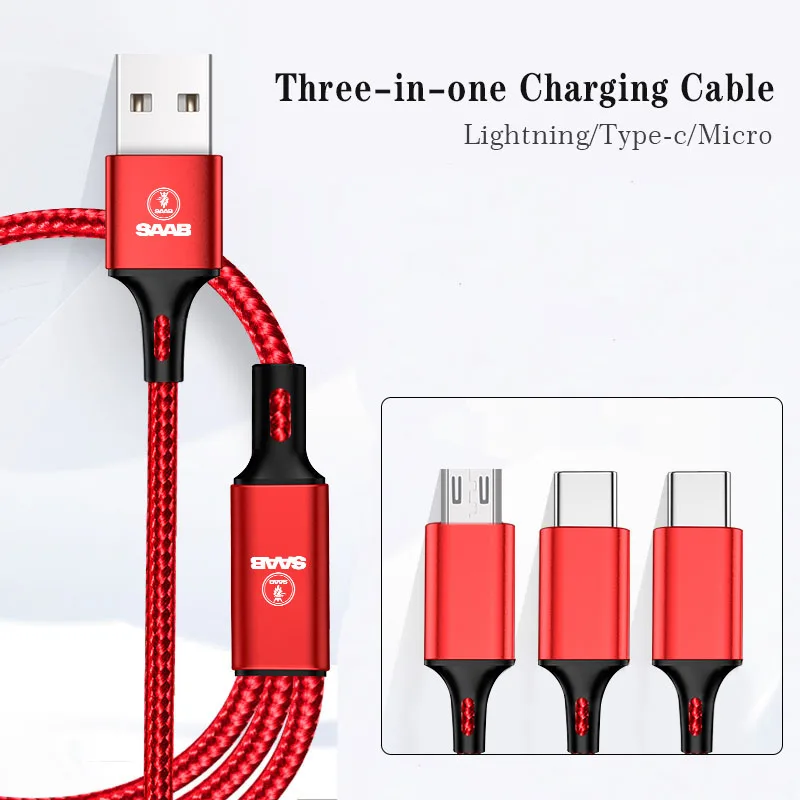 Автомобильный Стайлинг 3 в 1 Type C Lightning Micro USB кабель для быстрой зарядки SAAB 9-4X 9-2X 9-7X