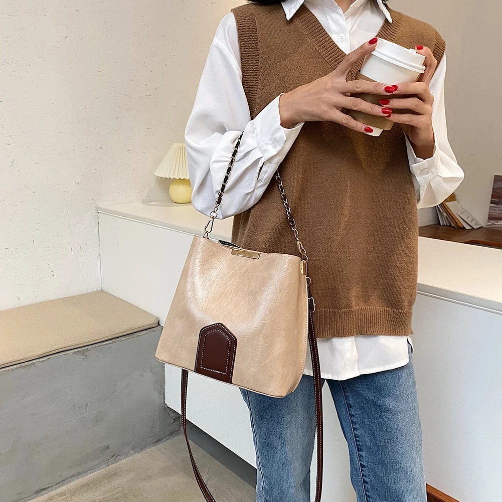 

Simply Crossbody Bags PU Leather Solid Color Bucket Messenger Bag Lady Chain Travel Small Handbags for Women 2020