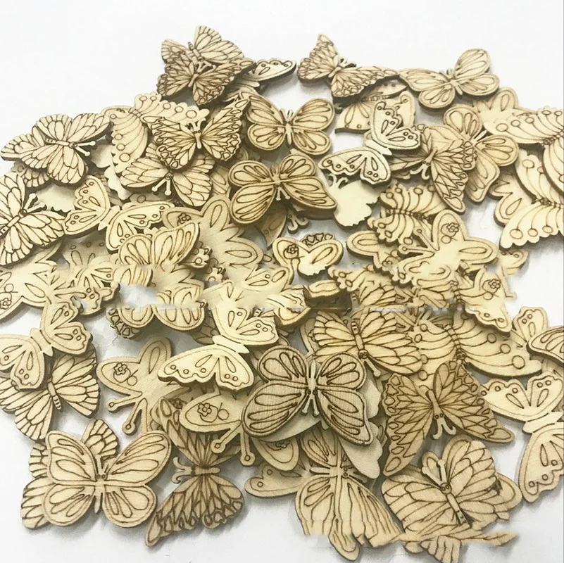 

100PCS Butterfly Wood Chips Openwork Wooden DIY Crafts Scrapbook Embellishments Christmas Hanging Ornaments Wedding Decoration