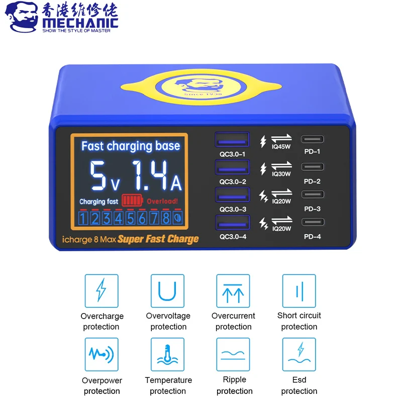 

MECHANIC iCharge 8Max 100 Вт PD45W 15 Вт Беспроводная двойная Быстрая зарядка с поддержкой QC ЖК-дисплей для быстрой зарядки