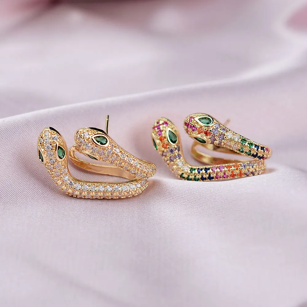 1Pc Fashion Elegant Rainbow Zircon Snake Clip Earrings for Women Girl Punk Crystal Wrap Ear Cuff Studs Earring Piercing Jewelry images - 6