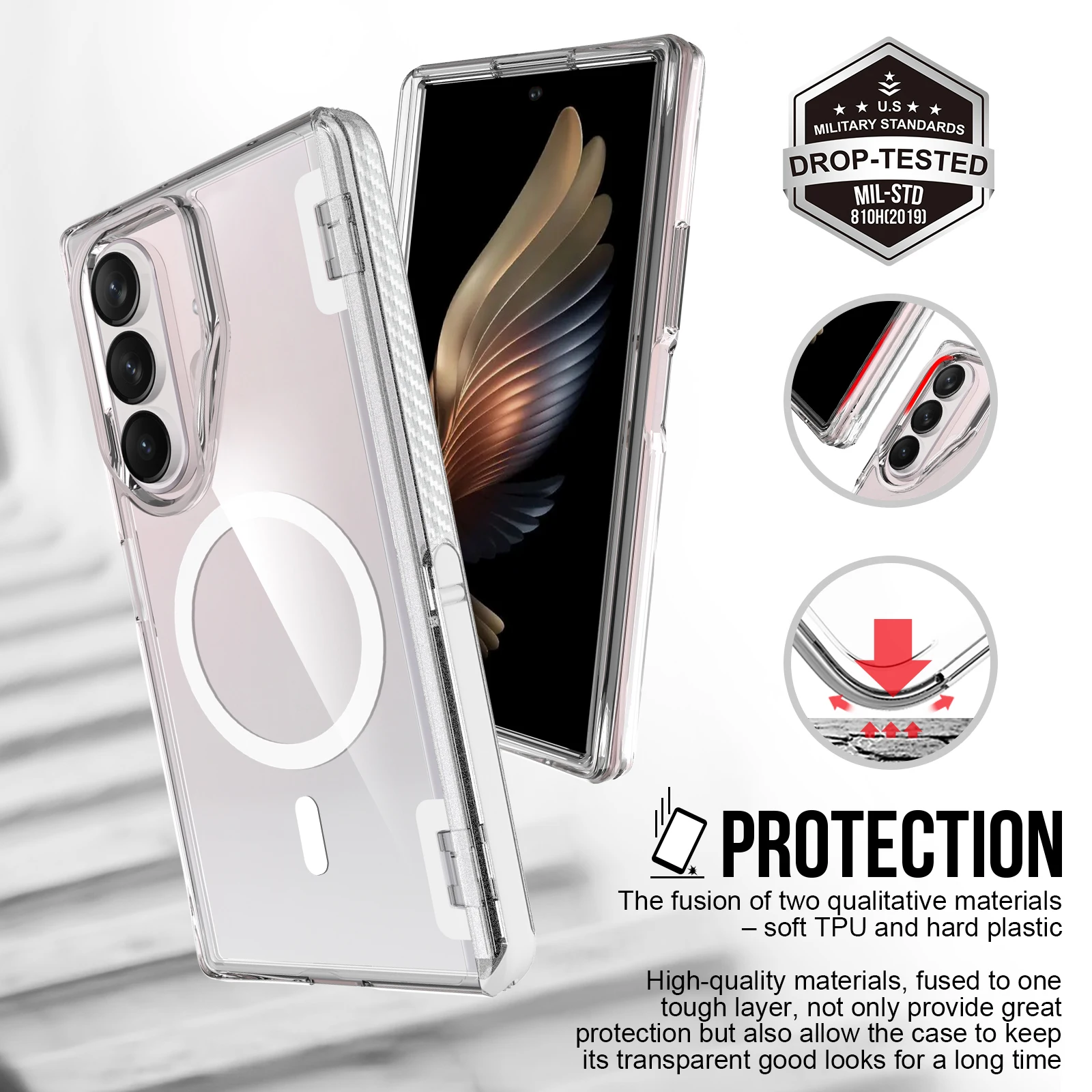 Магнитный прозрачный чехол-держатель ‌   для Samsung Z Fold8 Ультра-противоударный чехол с поддержкой Magsafe, защита шарнира от пожелтения, тонкий чехол (art.: 3920dcee26050) - 3920dcee26050