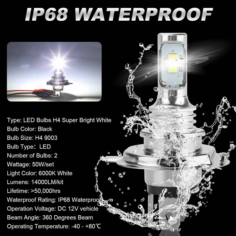 4X H4 9003 Hb2 6000K супер белый Csp светодиодный комплект ламп фар дальнего и ближнего