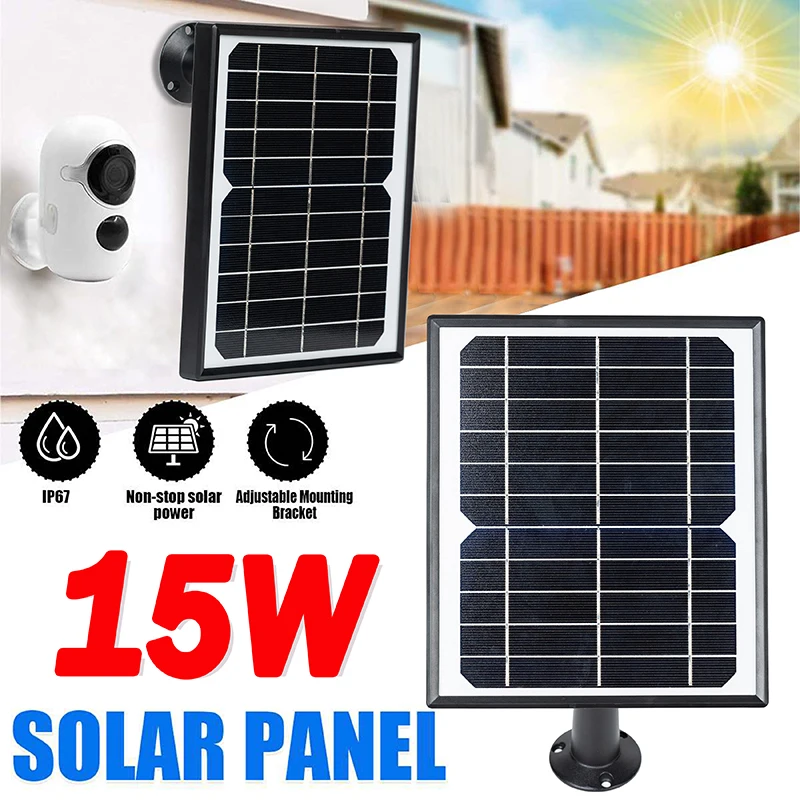 

15W Solar Panel Charger Waterproof Solar Powered Panel Power Supply with USB Charging Cable for Outdoor Security Camera Monitor