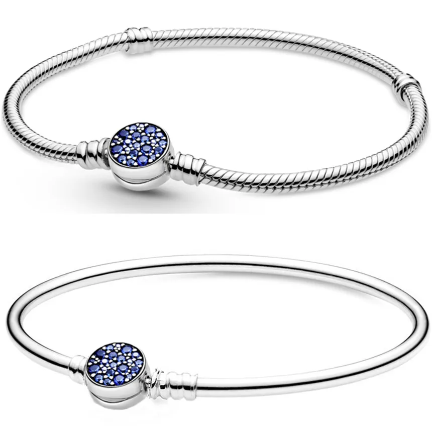 

Authentic 925 Sterling Silver Moments Sparkling Blue Disc With Crystal Clasp Bracelet Fit Women Bead Charm Fashion Jewelry