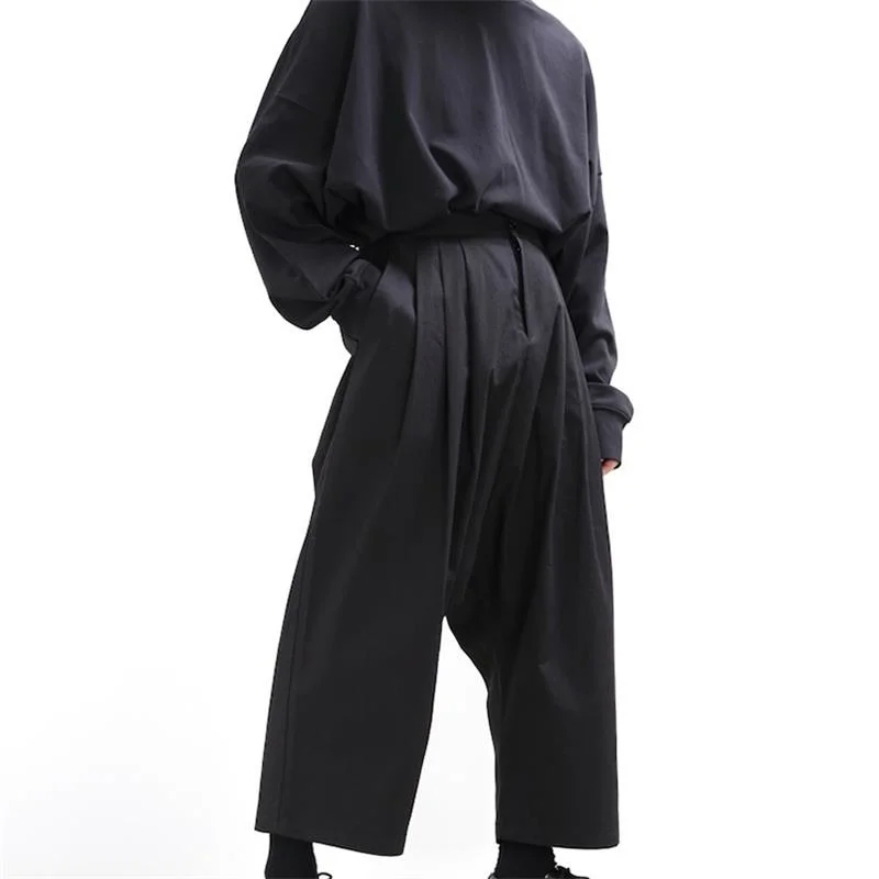 

casual Men's pants wide-leg trousers culottes nine-point pants loose dark