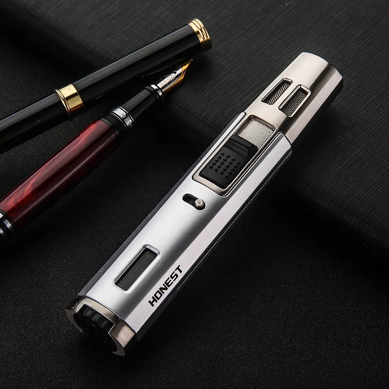 

New Double Blue Fmale Straight Into Lighter Windproof Plating Metal Inflatable Lighter Cigar Smoking Accessories Gadgets for Men