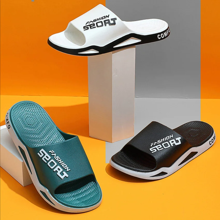 Home Letter Pvc Soft Sole Non Slip Slides Sandals Indoor Men