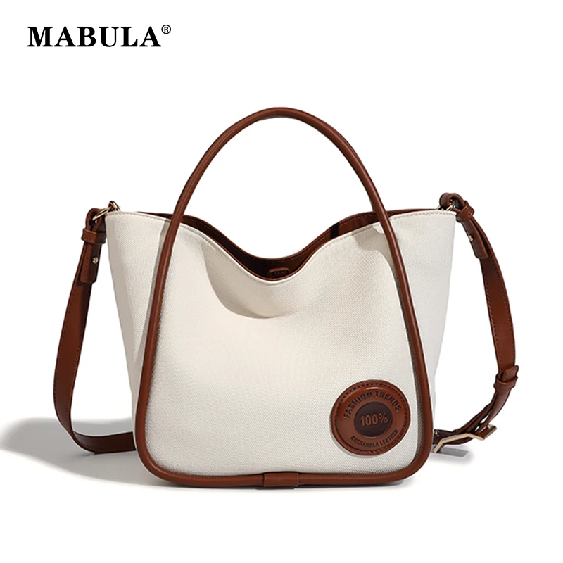

MABULA Casual Canvas Handbags Women Small Bucket Tote Bags Simple Design Fashion Female Phone Purse Patchwork Crossbody Bag