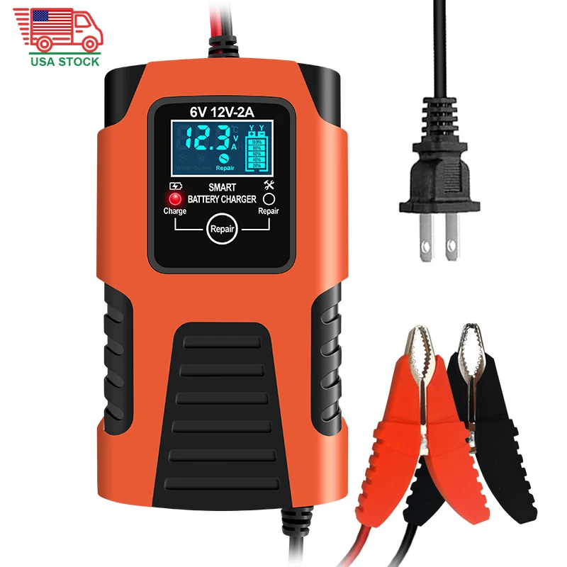 

US STOCK 6V 12V 2A Smart Car Battery Charger Fully Automatic Intelligent Trickle Repair for Motorcycle Truck or Boat