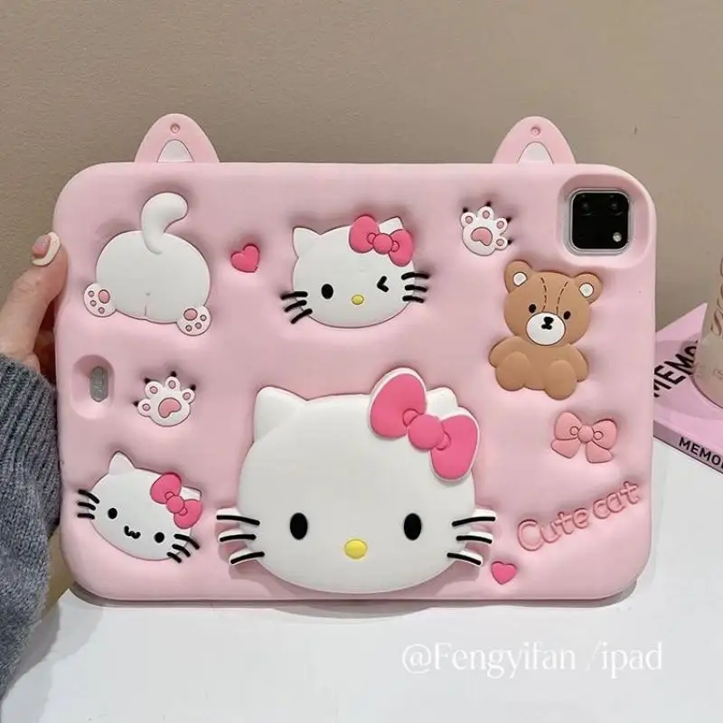 Kawaii Sanrio Hello Kitty Чехол для iPad Милый мультяшный силикагель с защитой от изгиба