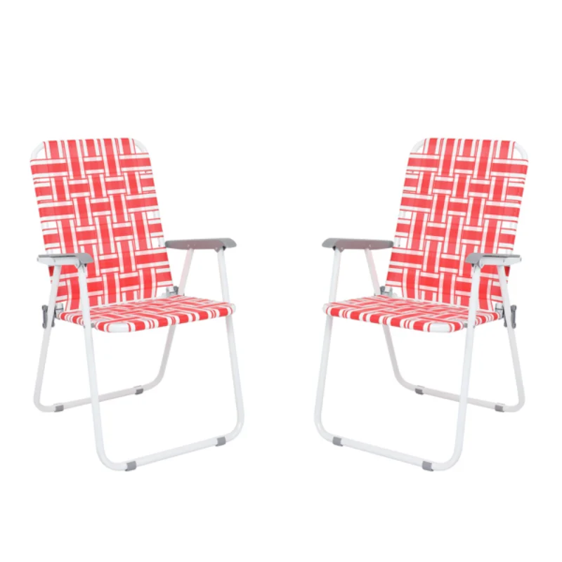 

2pcs Steel Tube PP Webbing Bearing 120kg Folding Beach Chair Red & White Strip[US Stock]