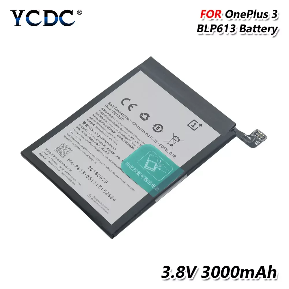 

3000mAh Lithium Li-ion Cellphone Battery 3.8V 3000mAh Phone Battery + Row Line For OnePlus 3(One Plus Three) Smart Phone