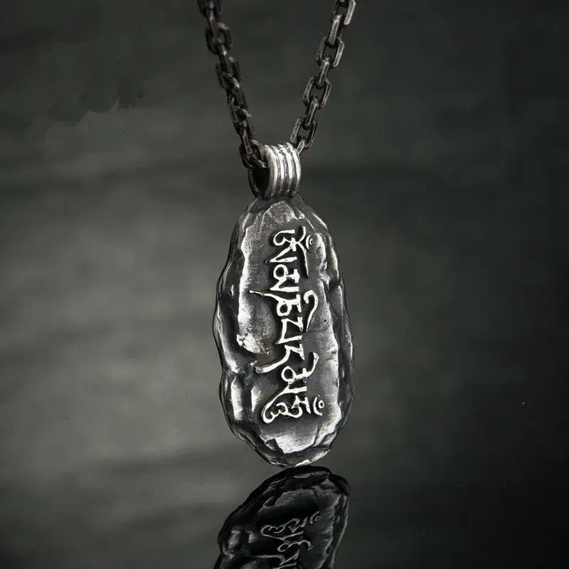 

Новый оригинальный китайский стиль Шестигранная мантра пересылка серебряный кулон мир символ Avalokitesvara сердце ожерелье