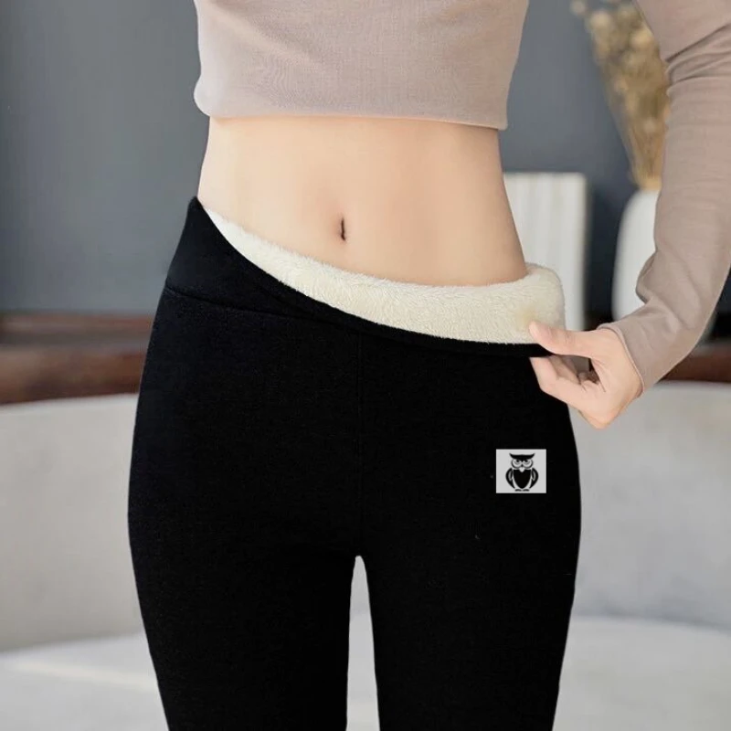 Lamb Cashmere Thickened Outwear Cotton Pants Winter Women's High Waist Black Warm Fit Feet Leggings Basics Spandex Booty Lifting