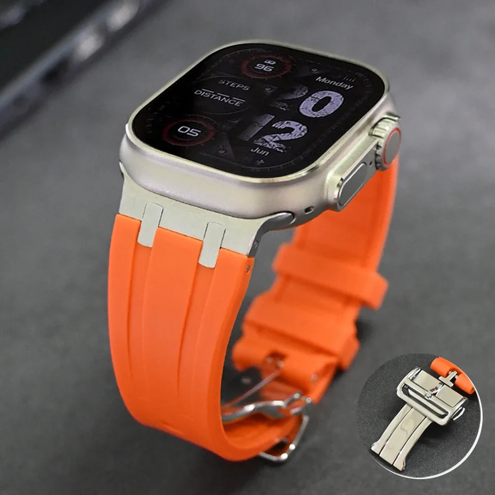 

Bracelet for Apple Watch Series 9 Ultra 2 49mm 45mm 44 42mm Silicone Band Luxury Sports Correa Strap for iWatch 9 8 7 6 5 4 3 SE