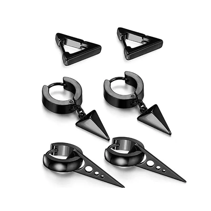 

1-3Pairs Fashion Gothic Triangle Earrings Unisex Punk Rock Men Women Ear Stud Earrings Pierced Push-Back Ear Plug Buckle Jewelry