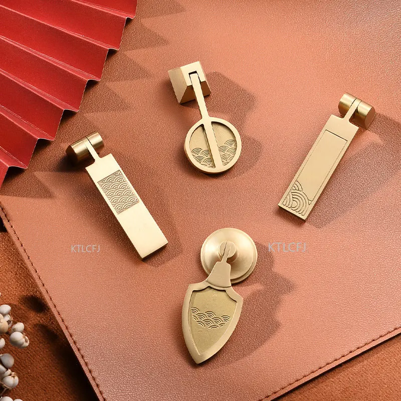 

New Chinese Classic Cabinet Door Handle Solid Wood Furniture Hardware Accessories Drawer Pendant Pure Copper Hanging Pull