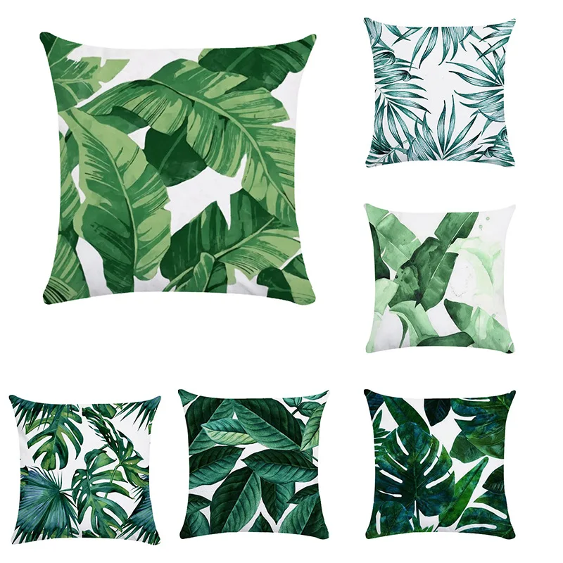 

Наволочка с тропическими растениями, абстрактные листья, зеленый персиковый; Кожа, вельвет, наволочка для подушки, домашний декор
