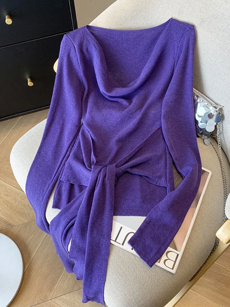 Фиолетовый Pure Desire Sle Bow на шнуровке вязаная женская весна 2024 популярная маленькая