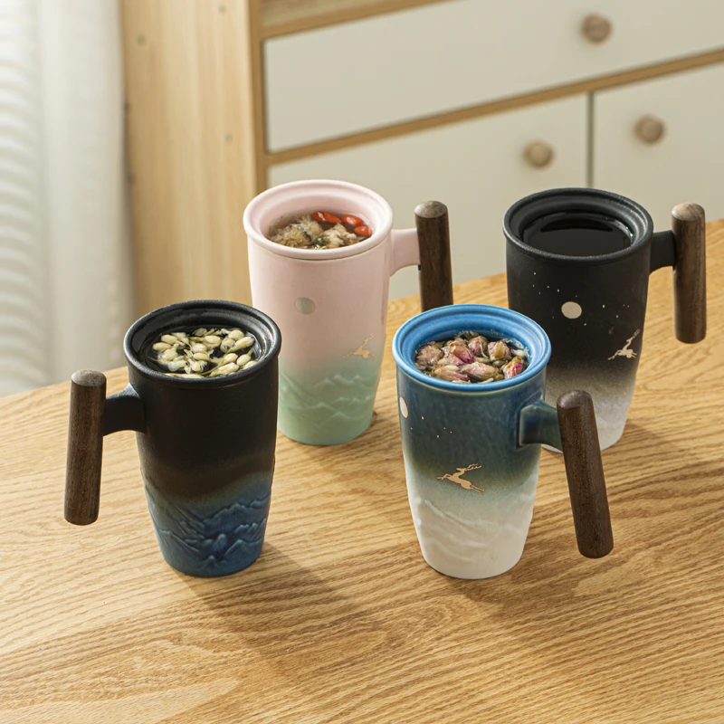 

Moon Deer Ceramic Tea Mug with Infuser and Wooden Handle 400ml