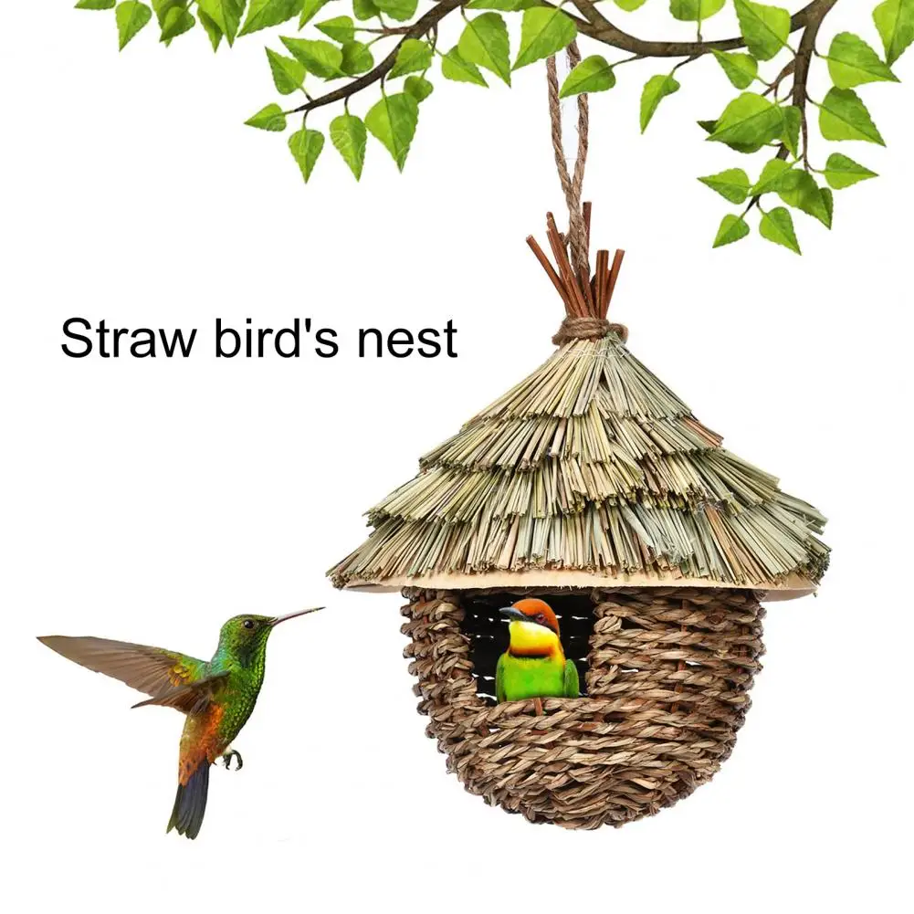

Hanging Bird Nest Retro Hand Woven Hummingbird Nest Small Animals House Pet Cage Habitats Decor Grass Hanging Bird House