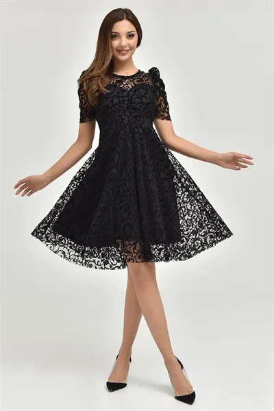 

Black Flog Print Short Dress