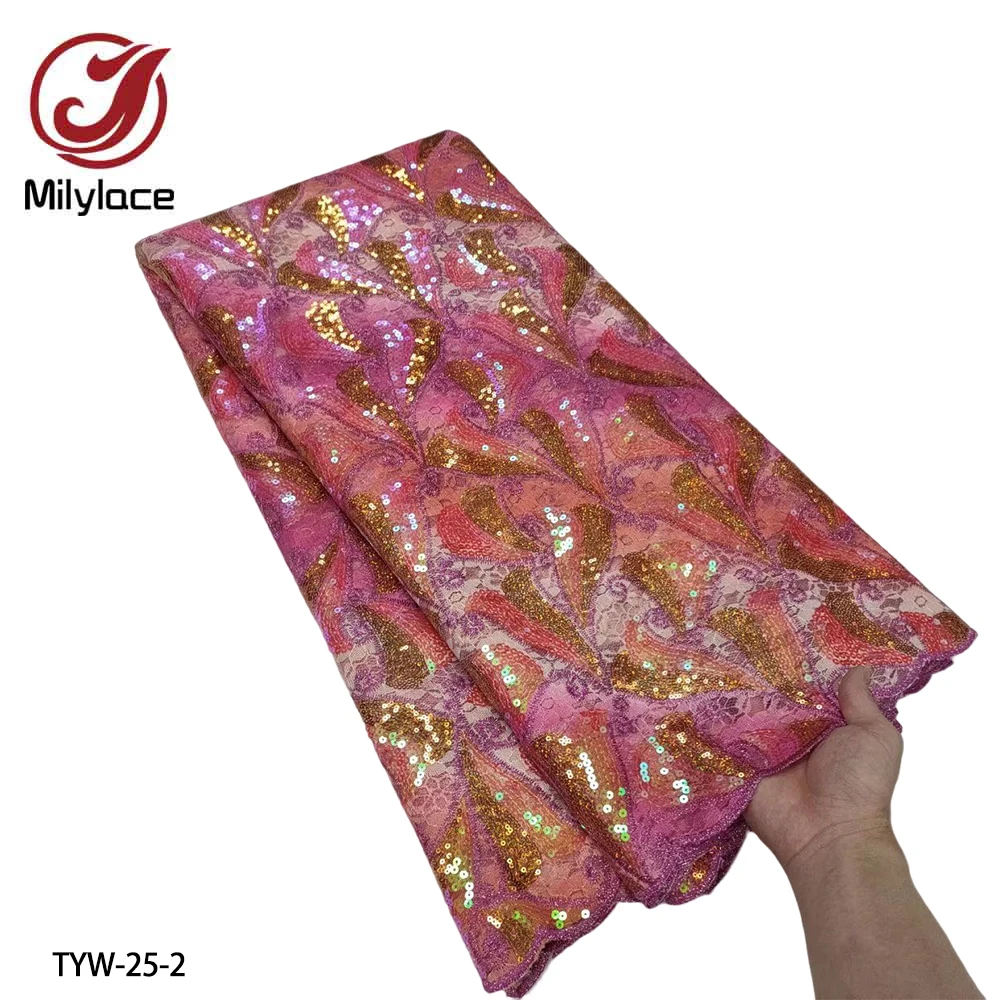 

Latest Nigerian Lace Fabric 2022 High Quality Lace Embroidered & Sequins Nigerian Wedding Lace Fabric 5 Yards TYW-25